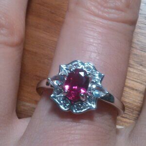 Red Lab Created Ruby Rhodium over Sterling Silver Ring (Size 8.75)